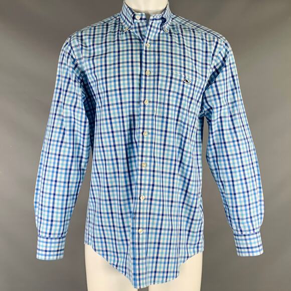 VINEYARD VINES Size M Blue White Checkered Cotton One pocket Long Sleeve Shirt
